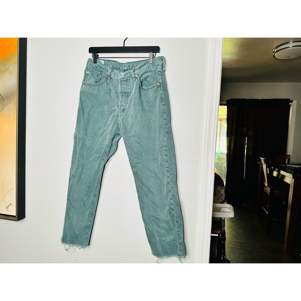 Levi's Premium 501 Original Green Misty Silver Pine Cropped Jeans Size W31 L26 - Picture 5 of 16